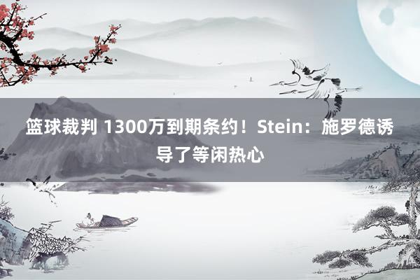 篮球裁判 1300万到期条约！Stein：施罗德诱导了等闲热心